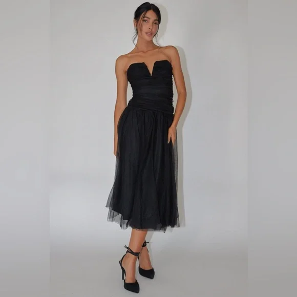 SELFIE LESLIE NWT SAINTS SECRETS DAPHNIE DROP WAIST TULLE MIDI DRESS - Picture 4 of 7